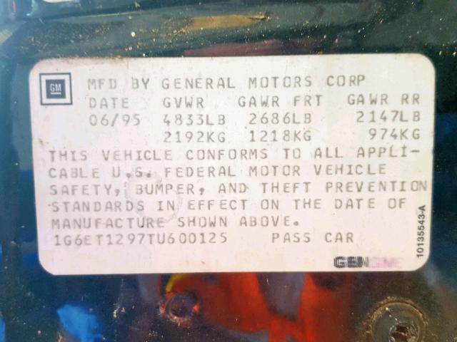 1G6ET1297TU600125 - 1996 CADILLAC ELDORADO T GREEN photo 10