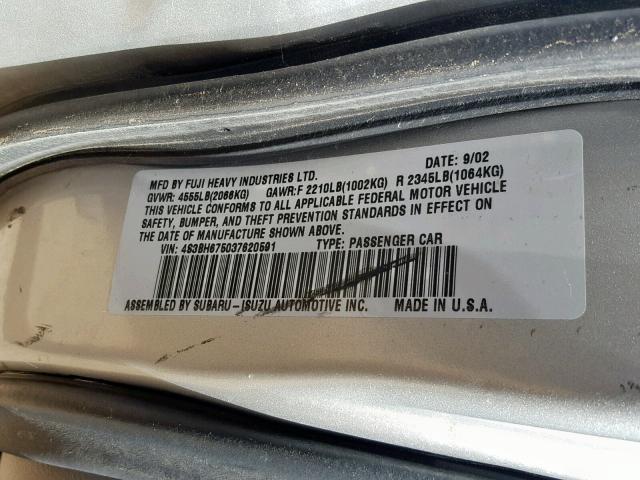 4S3BH675037620591 - 2003 SUBARU LEGACY OUT SILVER photo 10