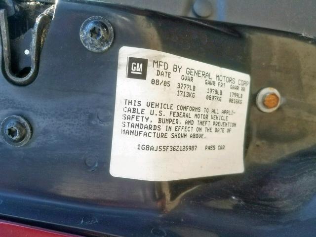 1G8AJ55F36Z125987 - 2006 SATURN ION LEVEL BURGUNDY photo 10