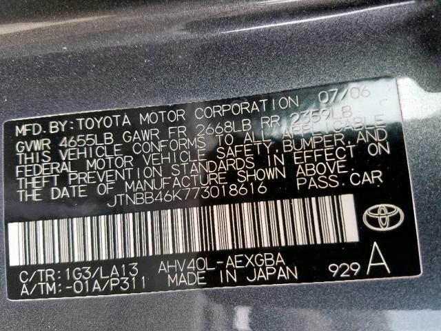 JTNBB46K773018616 - 2007 TOYOTA CAMRY NEW BLACK photo 10