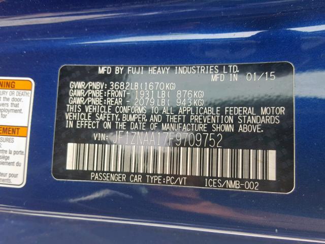 JF1ZNAA17F9709752 - 2015 TOYOTA SCION FR-S BLUE photo 10