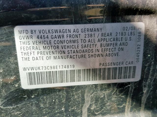 WVWUK73C98E174819 - 2008 VOLKSWAGEN PASSAT TUR BLACK photo 10