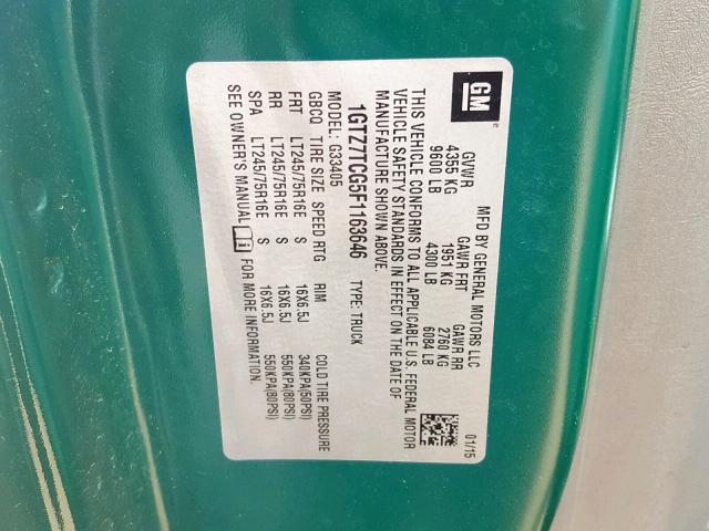 1GTZ7TCG5F1163646 - 2015 GMC SAVANA G35 GREEN photo 10