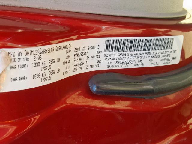 1J8HG58276C266911 - 2006 JEEP COMMANDER 红色 照片 10