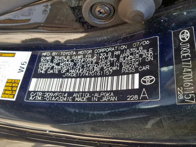 JTKDE177470161157 - 2007 TOYOTA SCION TC შავი ფოტო 10