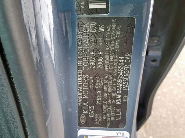 KNAFX4A86G5485644 - 2016 KIA FORTE EX GRAY photo 10