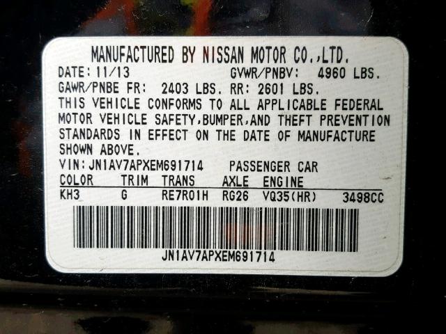 JN1AV7APXEM691714 - 2014 INFINITI Q50 HYBRID BLACK photo 10