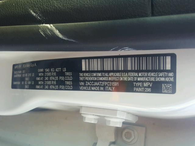 ZACCJAAT2FPC31591 - 2015 JEEP RENEGADE S WHITE photo 10
