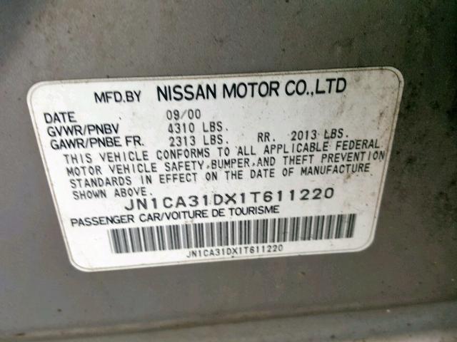 JN1CA31DX1T611220 - 2001 NISSAN MAXIMA GXE BEIGE photo 10