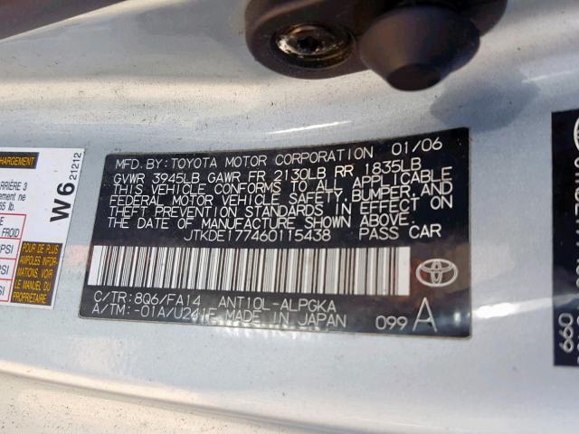 JTKDE177460115438 - 2006 TOYOTA SCION TC ლურჯი ფოტო 10