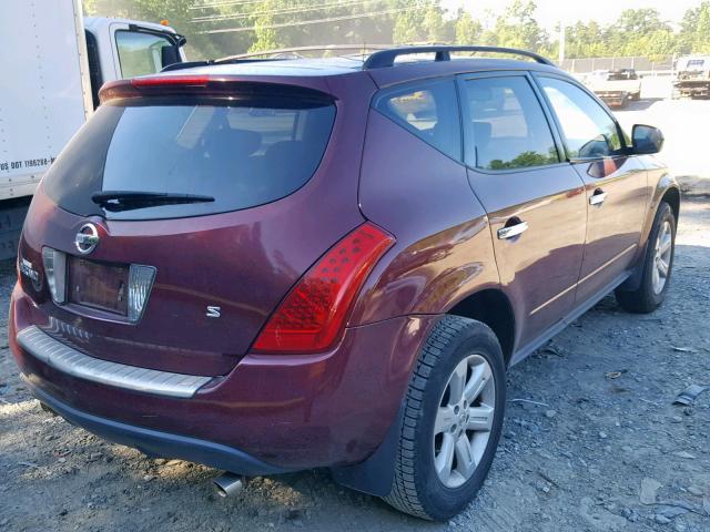 JN8AZ08T26W403819 - 2006 NISSAN MURANO BURGUNDY photo 4