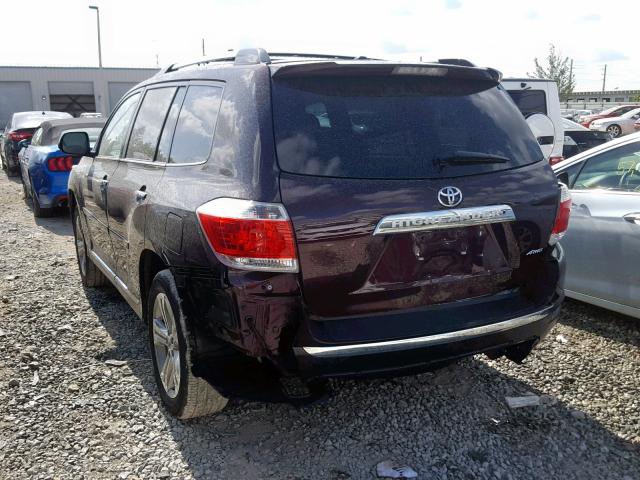 5TDDK3EH0DS239160 - 2013 TOYOTA HIGHLANDER BURGUNDY photo 3