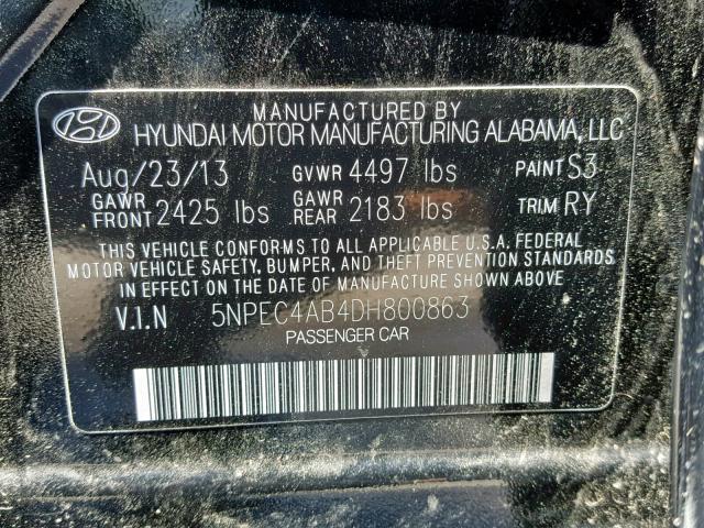 5NPEC4AB4DH800863 - 2013 HYUNDAI SONATA SE BLACK photo 10