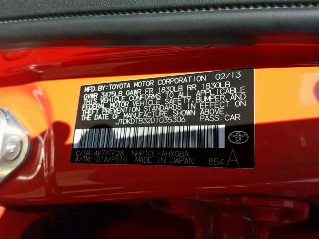 JTDKDTB32D1035306 - 2013 TOYOTA PRIUS C ORANGE photo 10