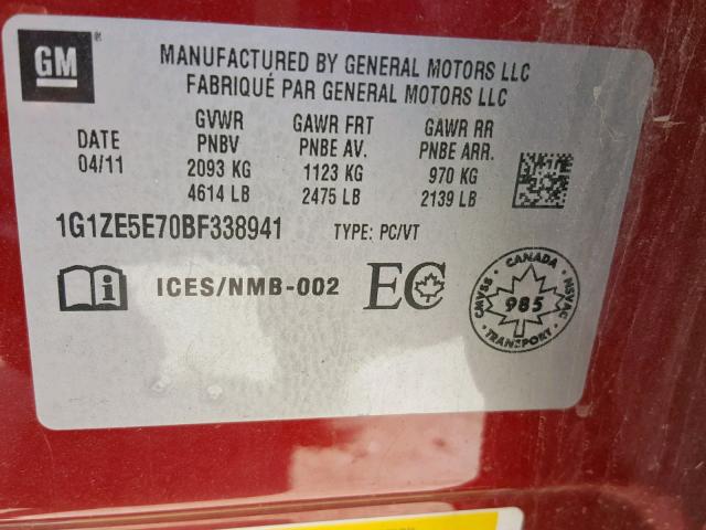 1G1ZE5E70BF338941 - 2011 CHEVROLET MALIBU LTZ 勃艮第红 照片 10