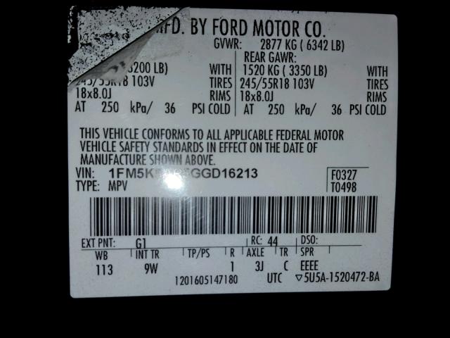 1FM5K8AR5GGD16213 - 2016 FORD EXPLORER P BLACK photo 10