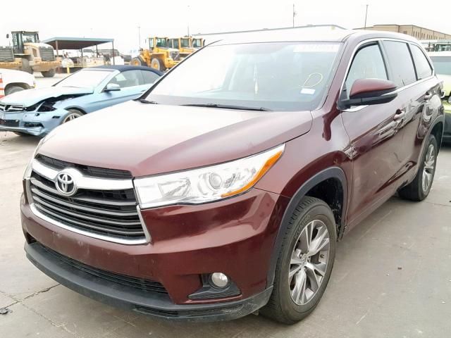 5TDZKRFH4FS053132 - 2015 TOYOTA HIGHLANDER MAROON photo 2