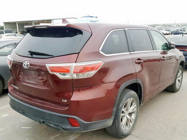 5TDZKRFH4FS053132 - 2015 TOYOTA HIGHLANDER MAROON photo 4