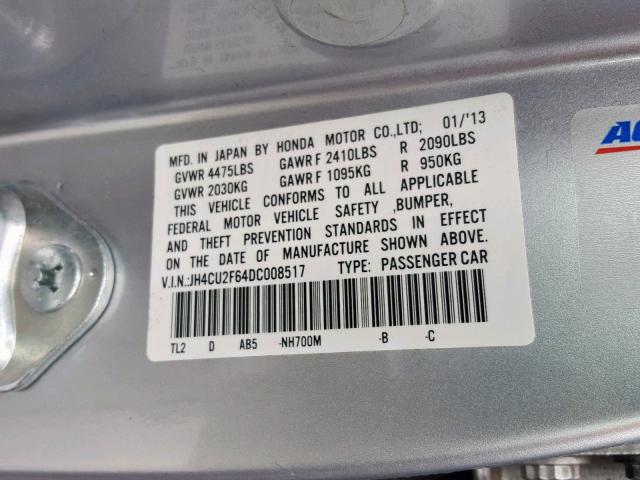 JH4CU2F64DC008517 - 2013 ACURA TSX TECH SILVER photo 10