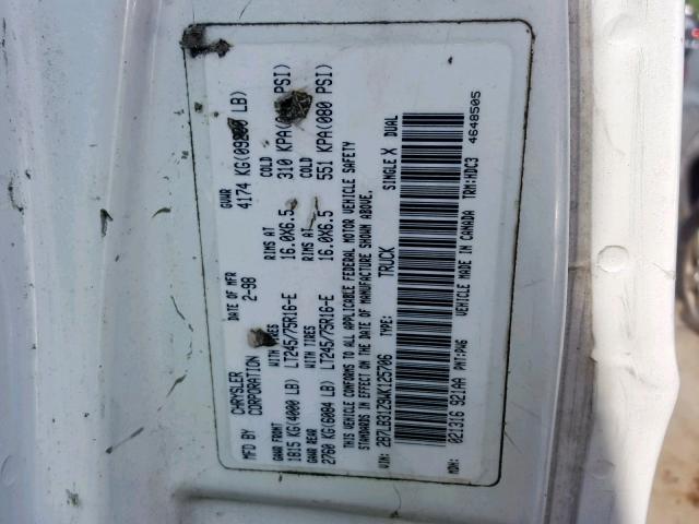 2B7LB31Z9WK125706 - 1998 DODGE RAM VAN B3 WHITE photo 10