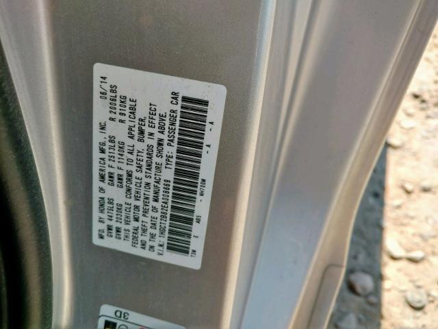 1HGCT2B82EA008669 - 2014 HONDA ACCORD EXL SILVER photo 10