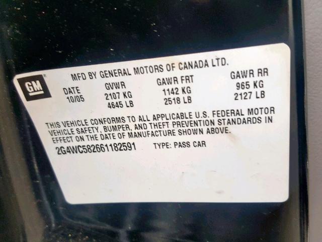 2G4WC582661182591 - 2006 BUICK LACROSSE C BLACK photo 10