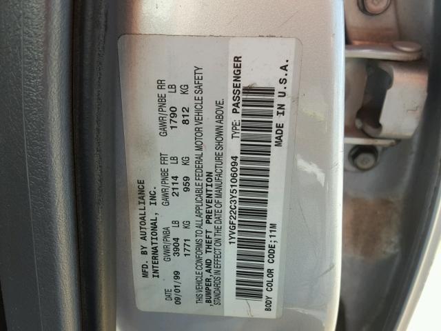 1YVGF22C3Y5106094 - 2000 MAZDA 626 ES SILVER photo 10