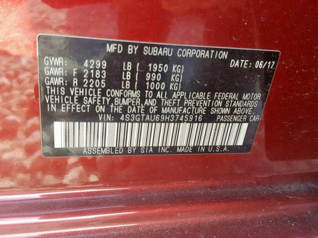 4S3GTAU69H3745916 - 2017 SUBARU IMPREZA LI RED photo 10