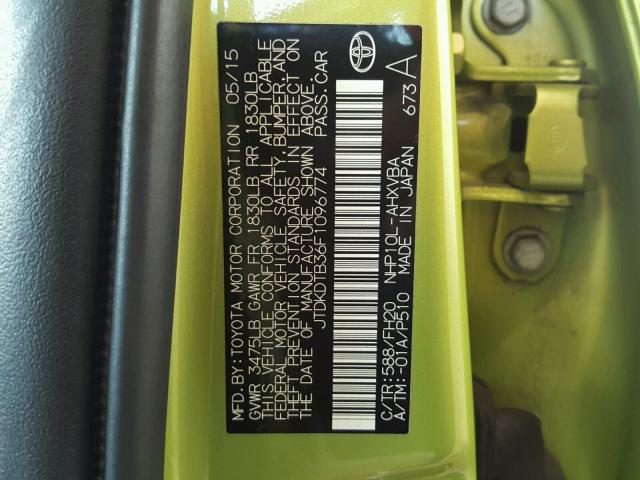 JTDKDTB36F1096774 - 2015 TOYOTA PRIUS C GREEN photo 10