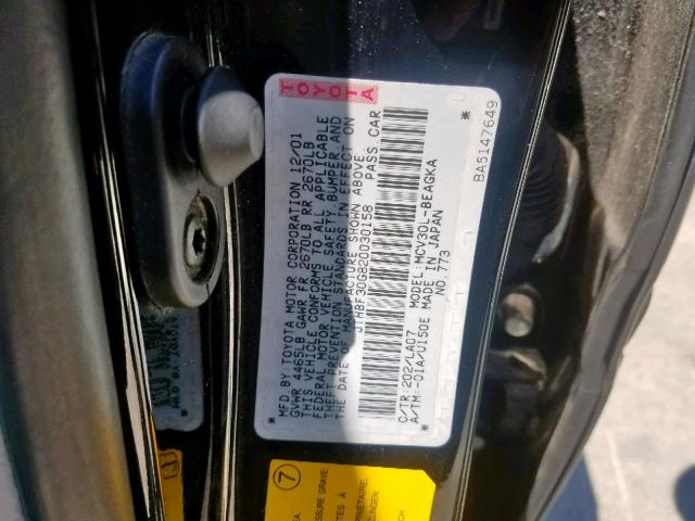 JTHBF30G820030158 - 2002 LEXUS ES 300 BLACK photo 10