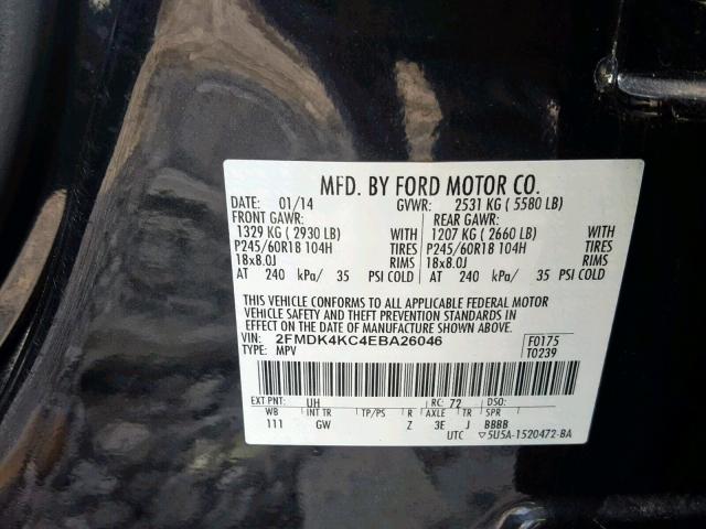 2FMDK4KC4EBA26046 - 2014 FORD EDGE LIMIT BLACK photo 10