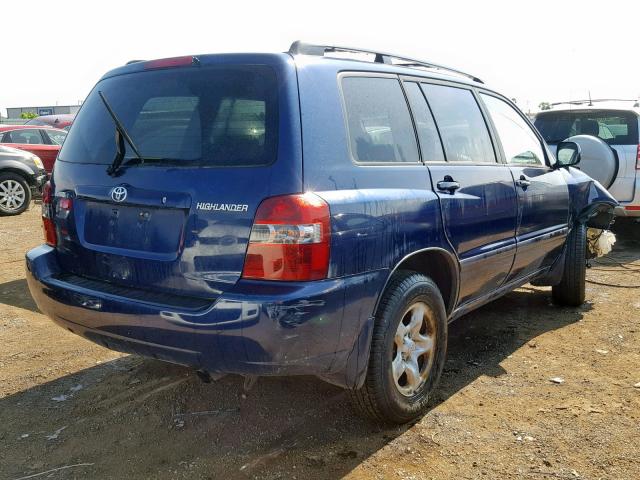 JTEGD21A760149211 - 2006 TOYOTA HIGHLANDER BLUE photo 4