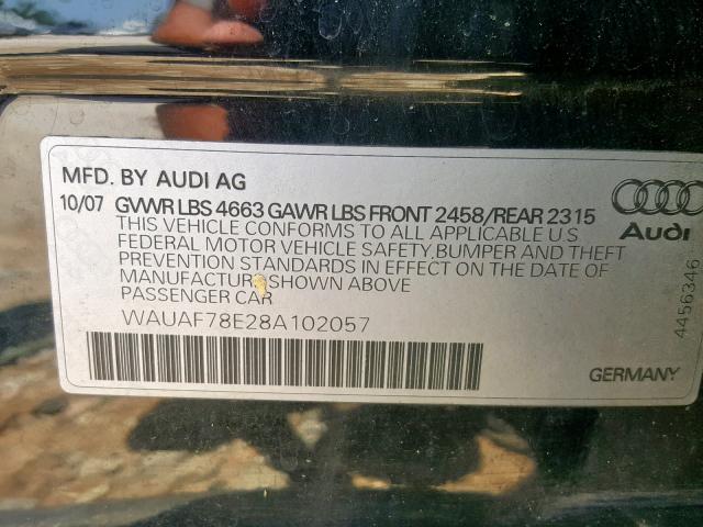 WAUAF78E28A102057 - 2008 AUDI A4 2.0T BLACK photo 10