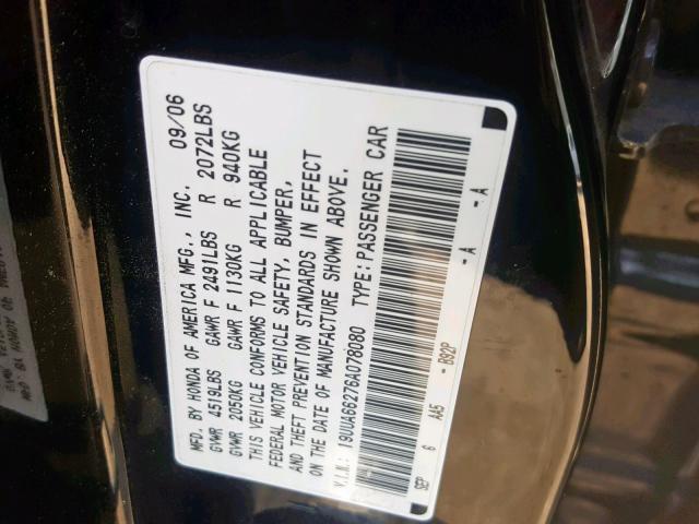 19UUA66276A078080 - 2006 ACURA 3.2TL BLACK photo 10