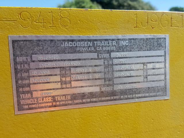 1J9GE1MB2RF015390 - 1994 JACO TRAILER YELLOW photo 10