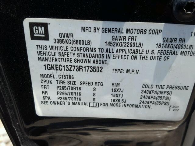 1GKEC13Z73R173502 - 2003 GMC YUKON CHARCOAL photo 10