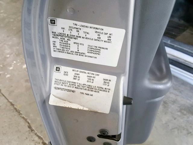 1G2NF52T0YC537491 - 2000 PONTIAC GRAND AM S SILVER photo 10