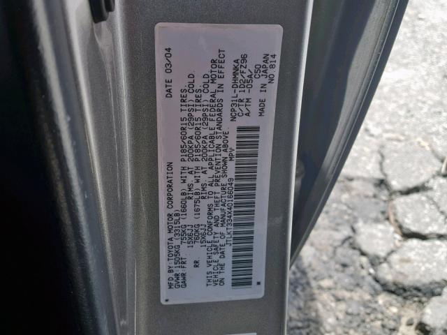 JTLKT334X40166049 - 2004 TOYOTA SCION XB 灰色 照片 10