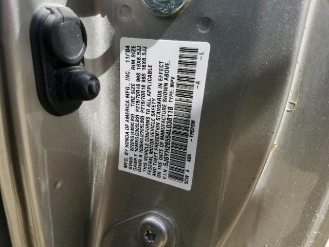 5J6YH28554L038118 - 2004 HONDA ELEMENT EX GRAY photo 10