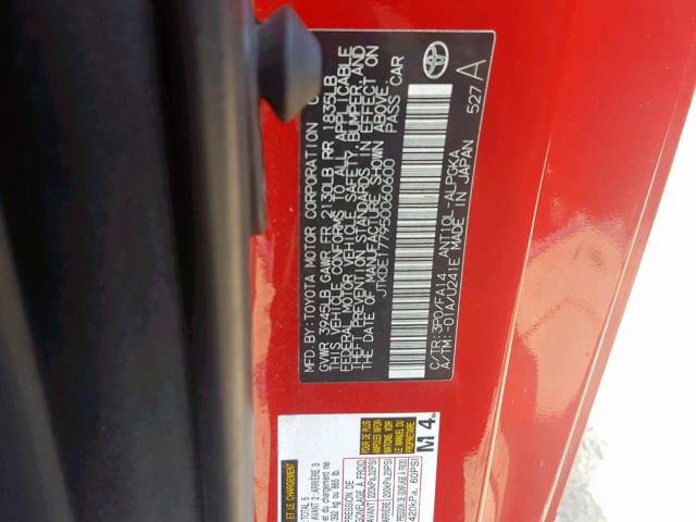 JTKDE177950060600 - 2005 TOYOTA SCION TC წითელი ფოტო 10