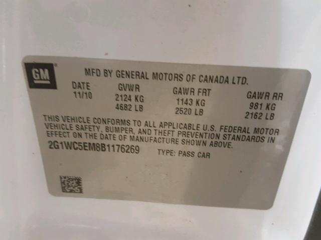 2G1WC5EM8B1176269 - 2011 CHEVROLET IMPALA LTZ WHITE photo 10