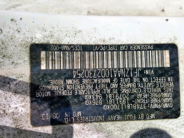 JF1ZNAA10D2730254 - 2013 TOYOTA SCION FR-S WHITE photo 10