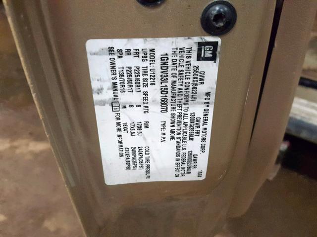 1GNDV33L15D168070 - 2005 CHEVROLET UPLANDER L 金色 照片 10