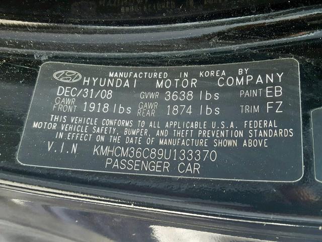 KMHCM36C89U133370 - 2009 HYUNDAI ACCENT GS BLACK photo 10