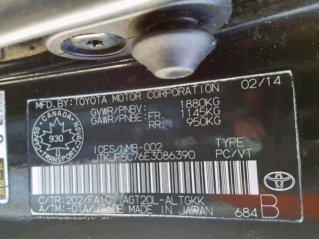 JTKJF5C76E3086390 - 2014 TOYOTA SCION TC BLACK photo 10