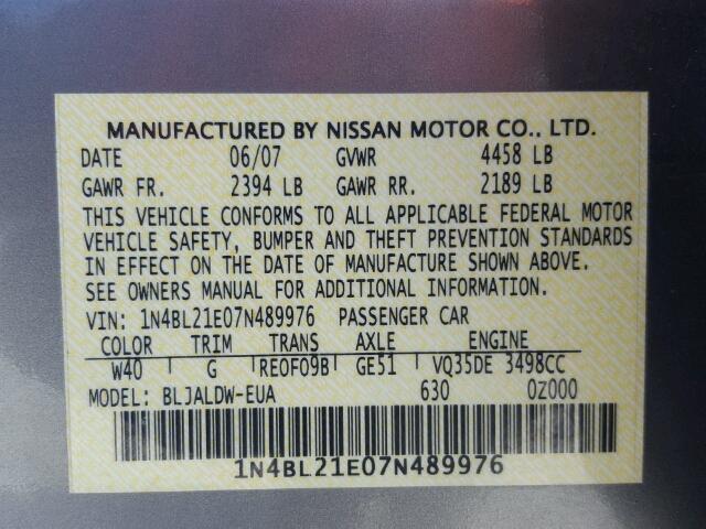 1N4BL21E07N489976 - 2007 NISSAN ALTIMA 3.5 GRAY photo 10