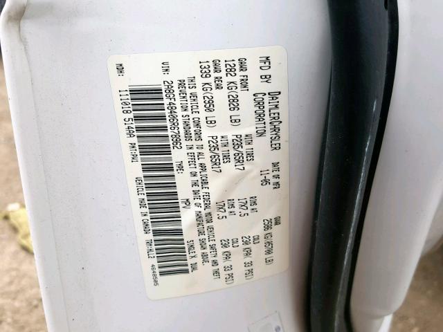 2A8GF48406R678962 - 2006 CHRYSLER PACIFICA WHITE photo 10