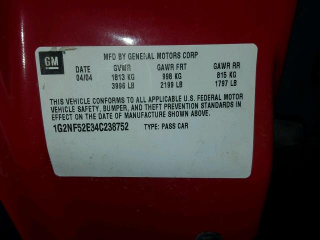 1G2NF52E34C238752 - 2004 PONTIAC GRAND AM S RED photo 10