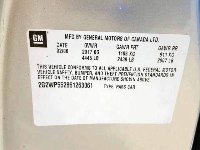 2G2WP552861263061 - 2006 PONTIAC GRAND PRIX SILVER photo 10