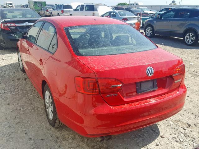 3VW2K7AJXEM421521 - 2014 VOLKSWAGEN JETTA BASE RED photo 3